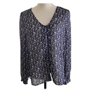 Women's Lucky Brand Boho Blue & Cream Floral Blouse, Size Medium